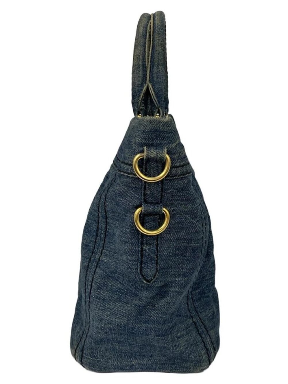 PRADA Canapa Navy Denim Tote Bag - Picture 2 of 12